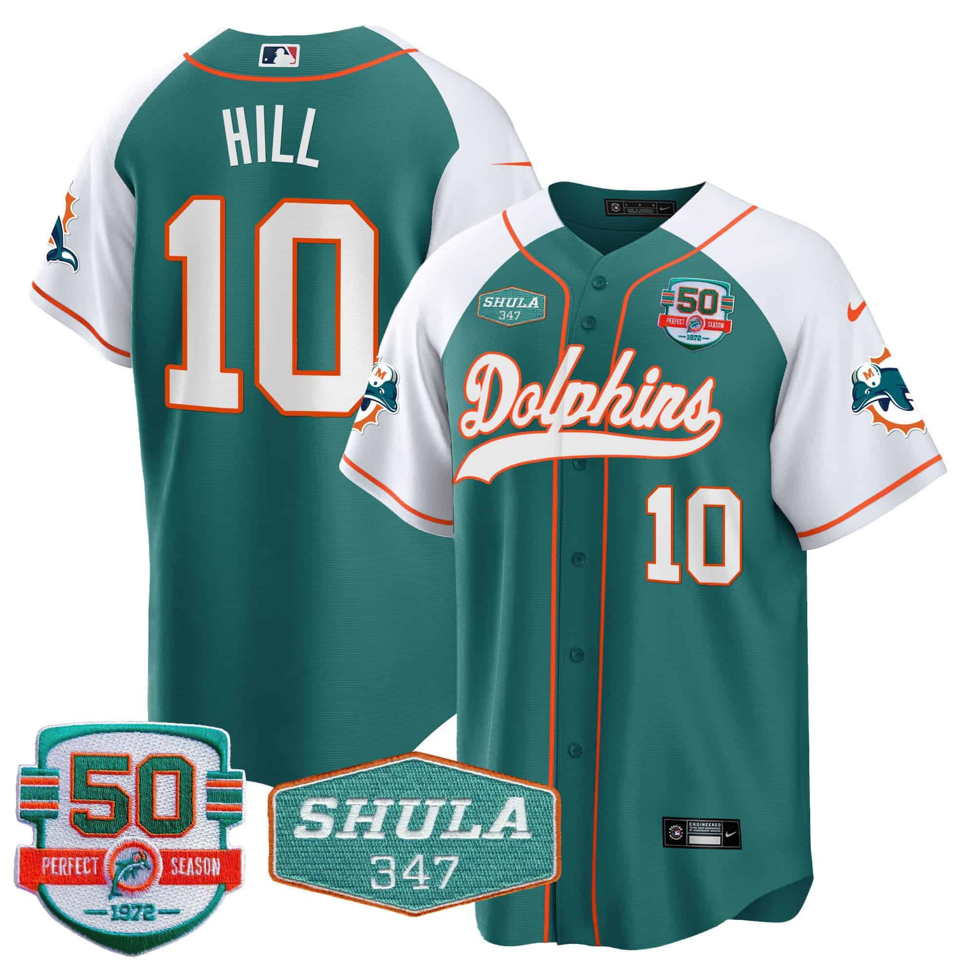 Men Miami Dolphins #10 Hill Green 2024 Nike 50th Don Shula Memorial Patch Baseball NFL Jersey